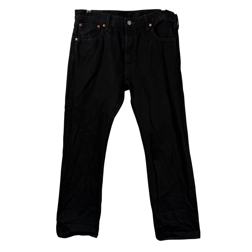 Levi Strauss 501 Black Denim Jeans Button Fly Straight Leg Mens 34x30